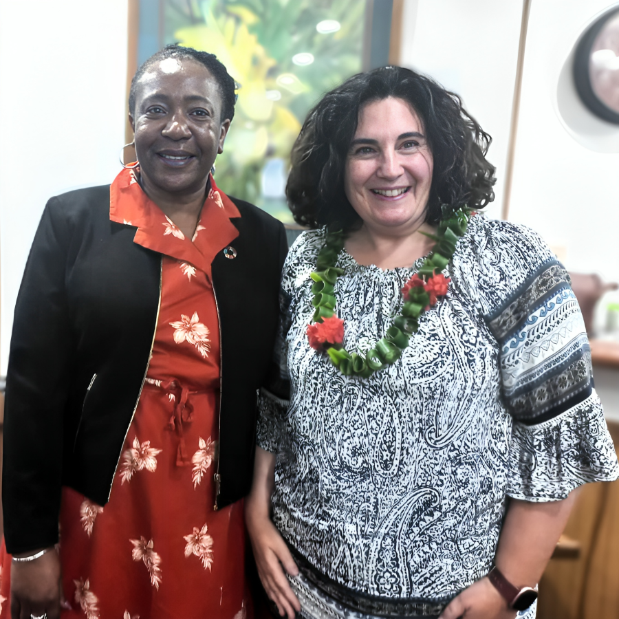 UN Women Representative to the Pacific, Delphine Serumaga, welcomes the Regional Director for UN Women in Asia and the Pacific, Christine Arab, arriving in the Republic of the Marshall Islands for the 15th Pacific Triennial event.